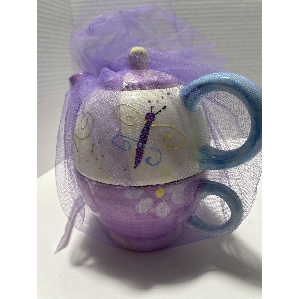 Nantucket Home Flowers Butterfly Gift Small Tea Pot Tea Cup Saucer Gift Wrapped